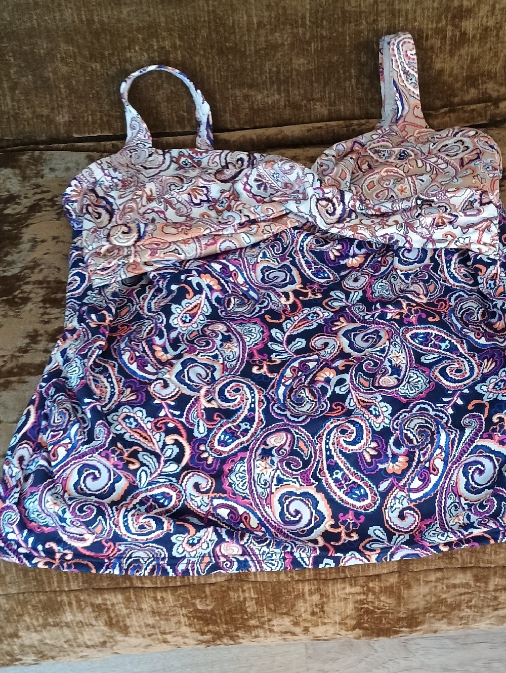 Lands' End Paisley Swim Tankini in Navy, Pink & Cream